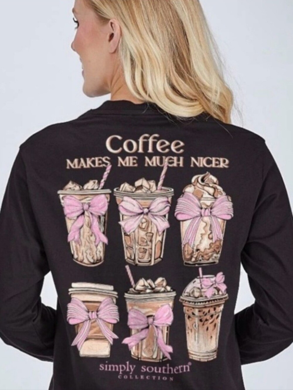 Simply Southern Women's Black Long Sleeve Tee - Coffee Makes Me Much Nicer